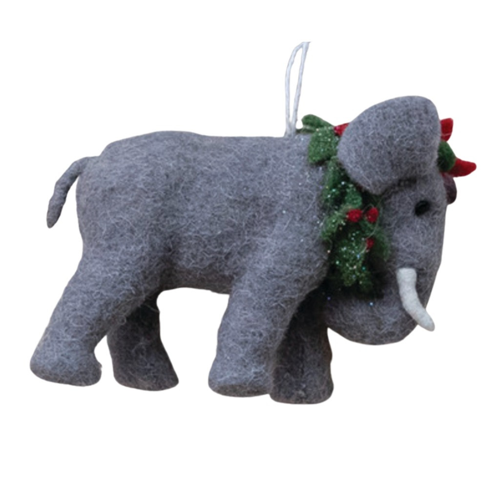 Wool Felt Safari Elephant Ornament | 4.75 Inch Holiday Animal Décor