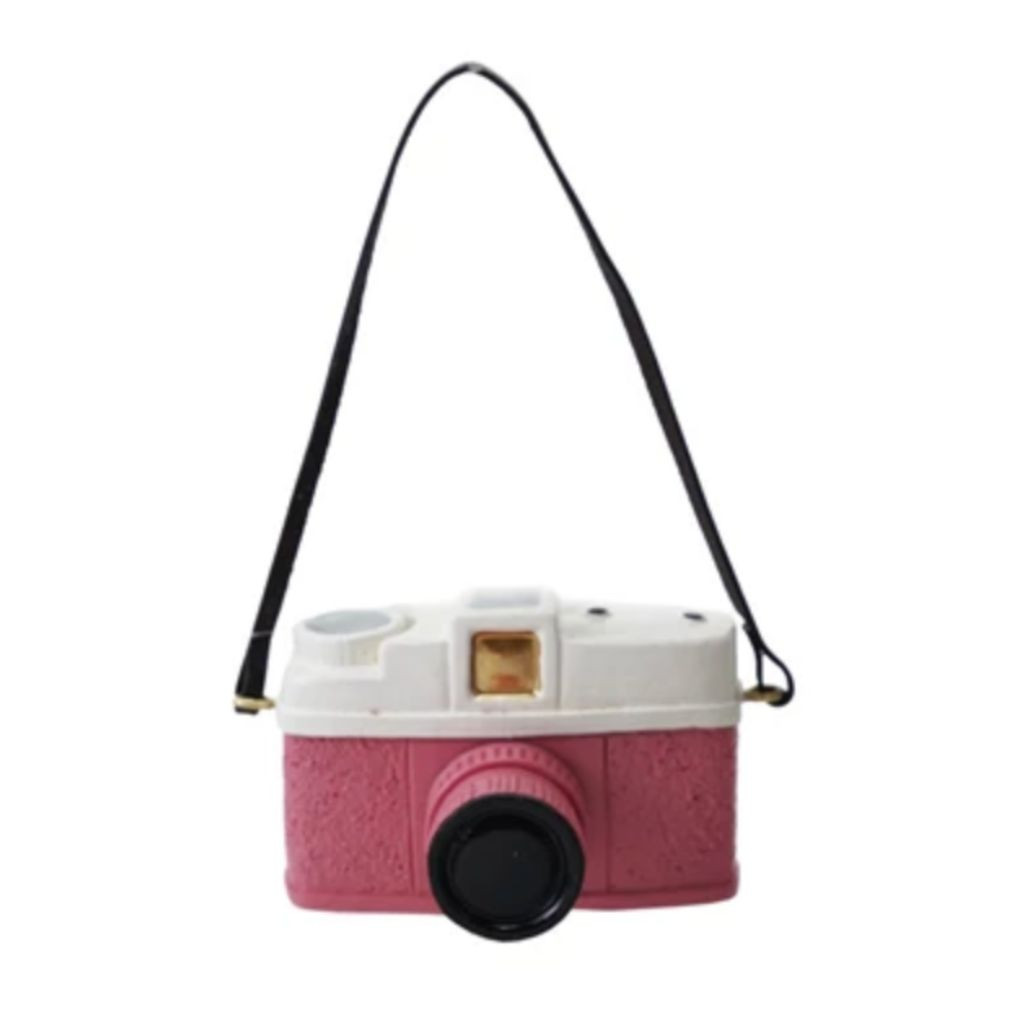 Pink Camera Ornament | 2.25 Inch Resin with Strap Detail