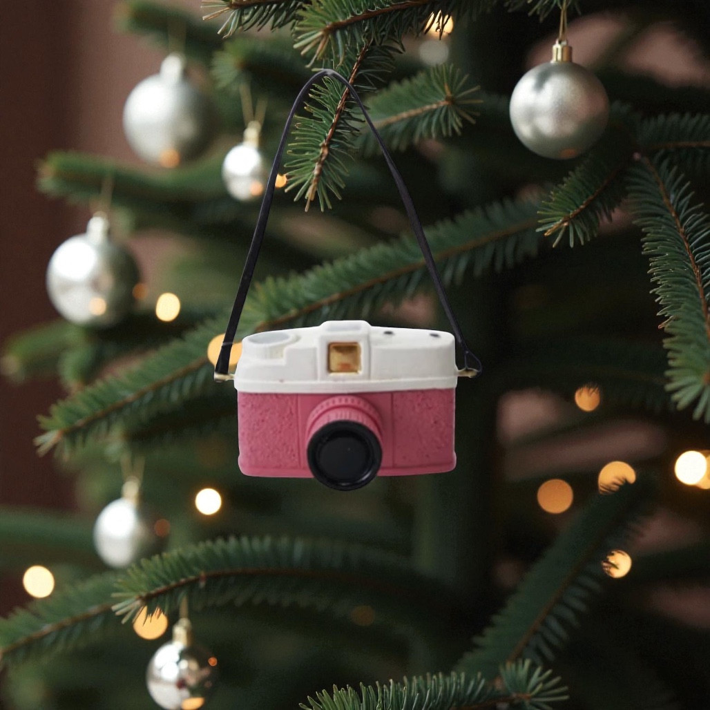 Pink Camera Ornament | 2.25 Inch Resin with Strap Detail