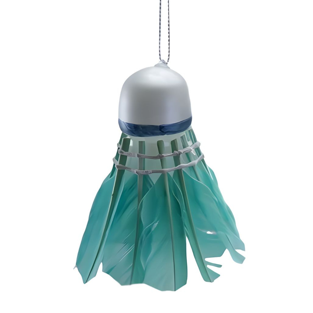 Glass Shuttlecock Ornament with Green Feathers | 3.25 Inch