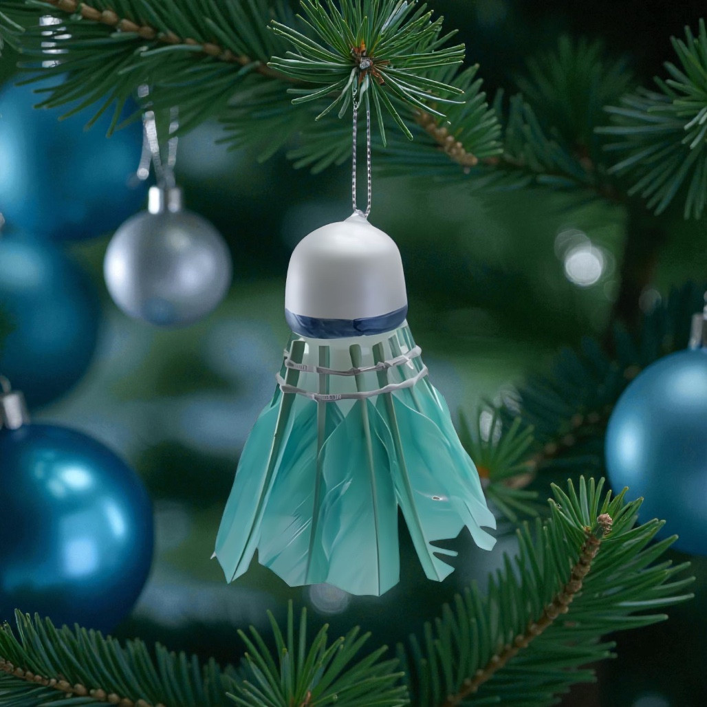 Glass Shuttlecock Ornament with Green Feathers | 3.25 Inch