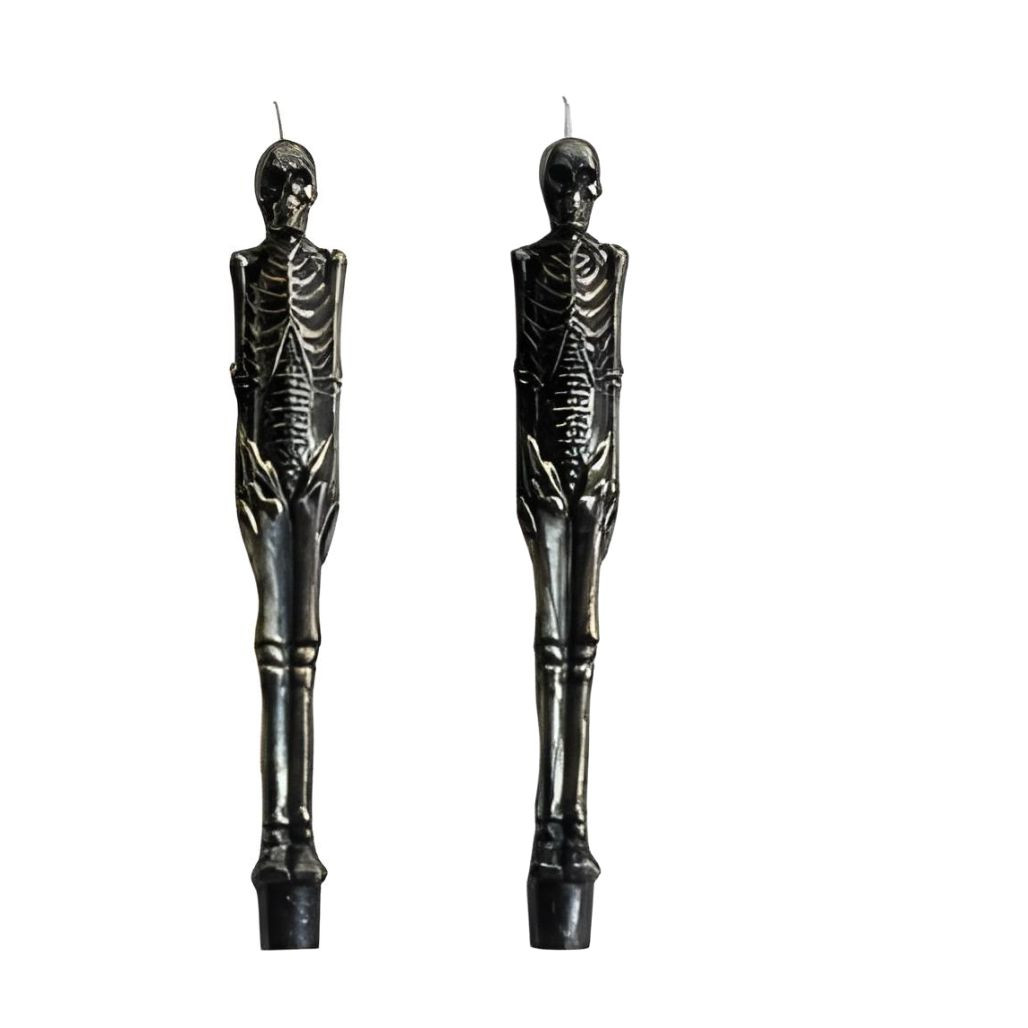 Unscented Black Skeleton Taper Candles – Set of 2 | 10 Inch Halloween Décor