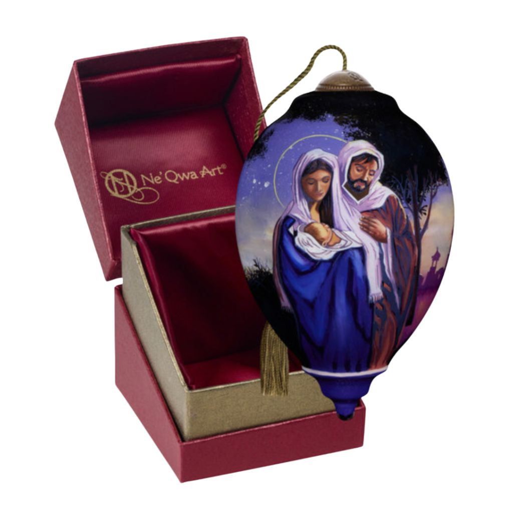 Ne'Qwa Art Holy Family with Trees Glass Ornament – 5.75 Inch