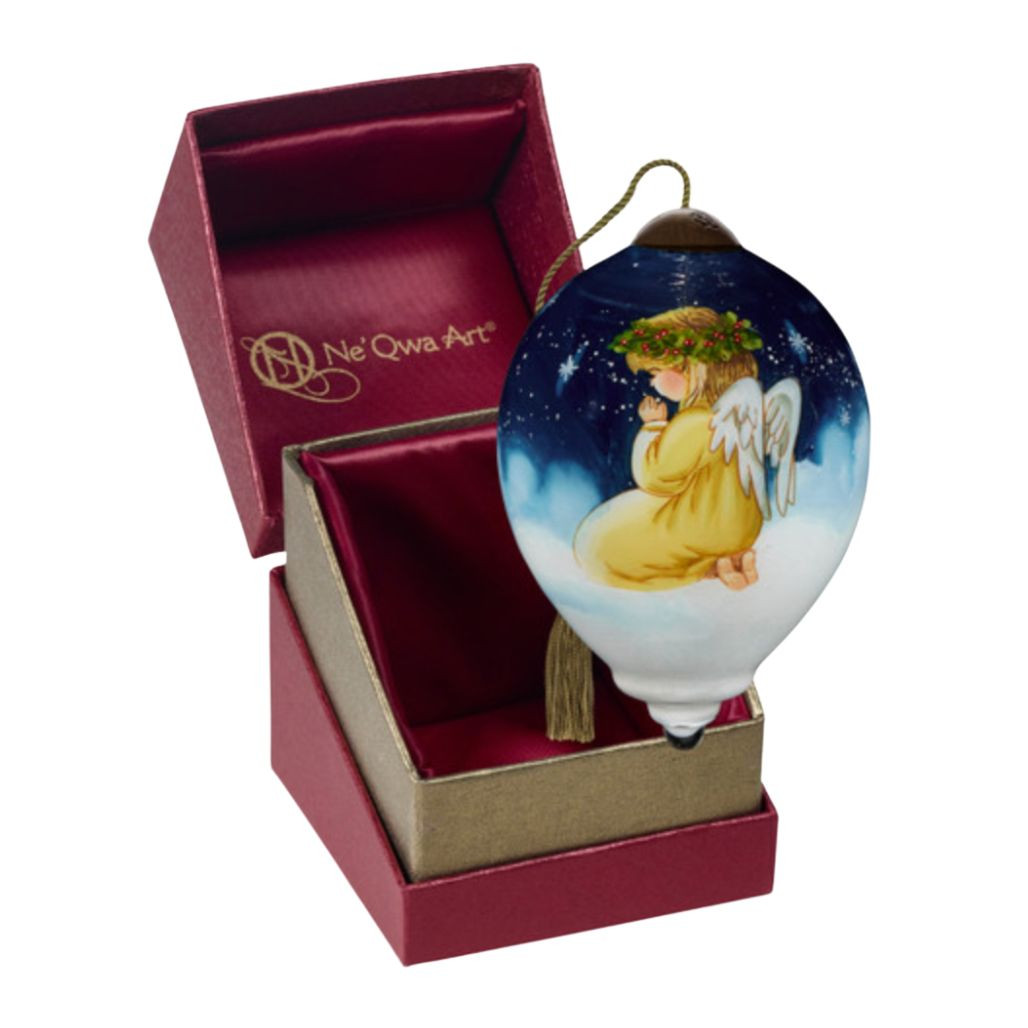 Ne’Qwa Art Praying Angel on Clouds Glass Ornament – 3 Inch
