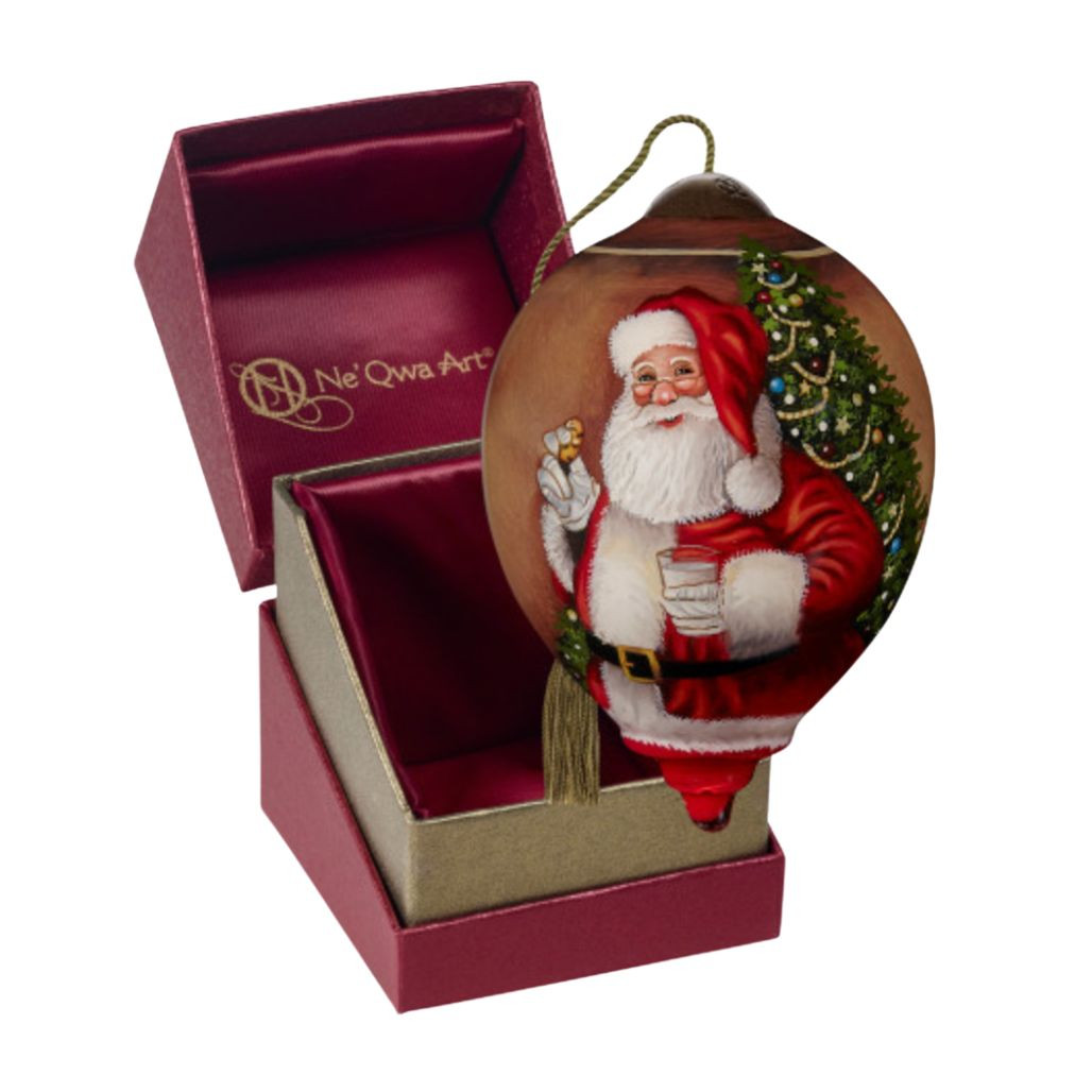 Ne’Qwa Art Santa with Milk and Cookie Glass Ornament – 3 Inch