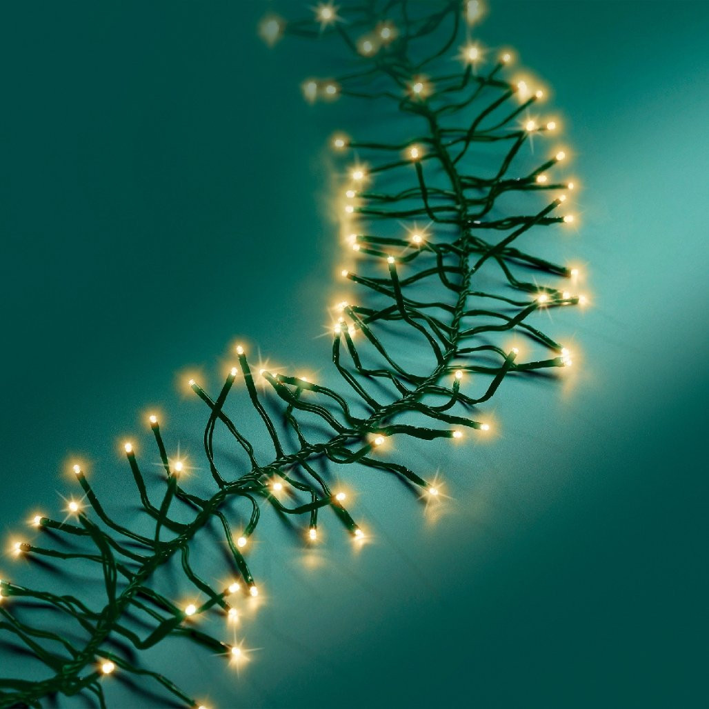 Lumineo 1128 Soft Gold LED Cluster Lights, Green Wire