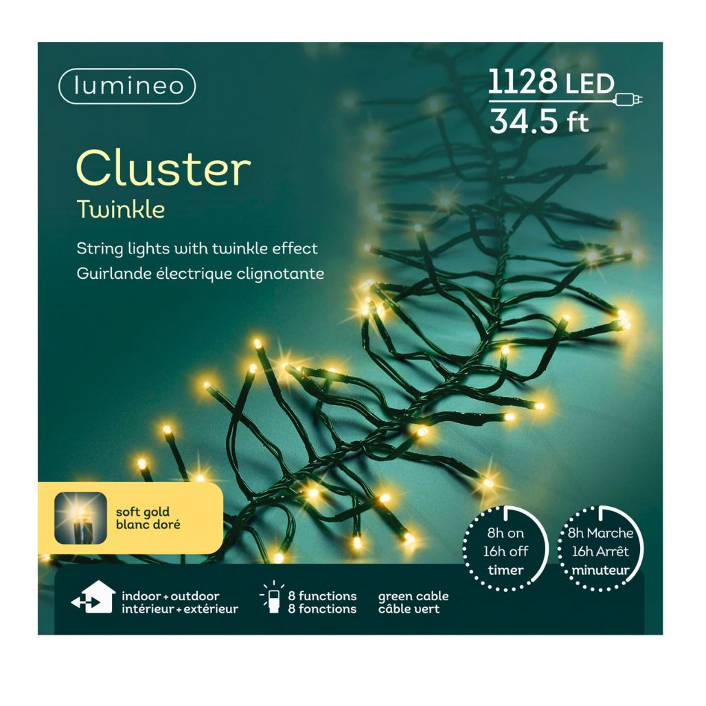 Lumineo 1128 Soft Gold LED Cluster Lights, Green Wire