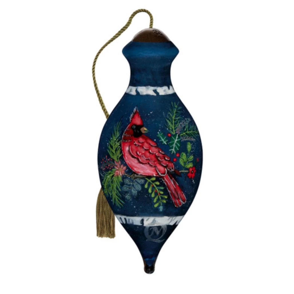 Ne'Qwa Art Cardinal with Greenery Ornament | Hand-Painted 4.25 Inches