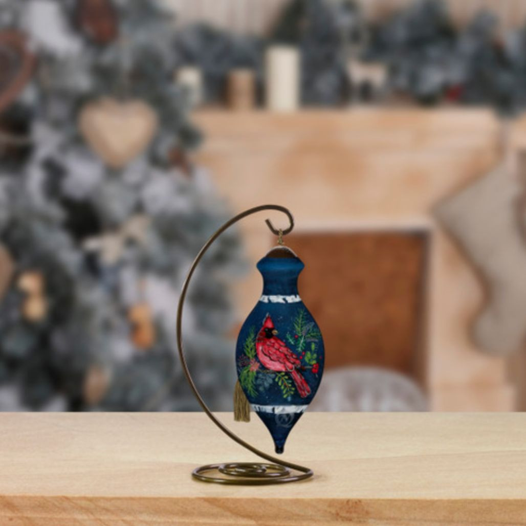 Ne'Qwa Art Cardinal with Greenery Ornament | Hand-Painted 4.25 Inches