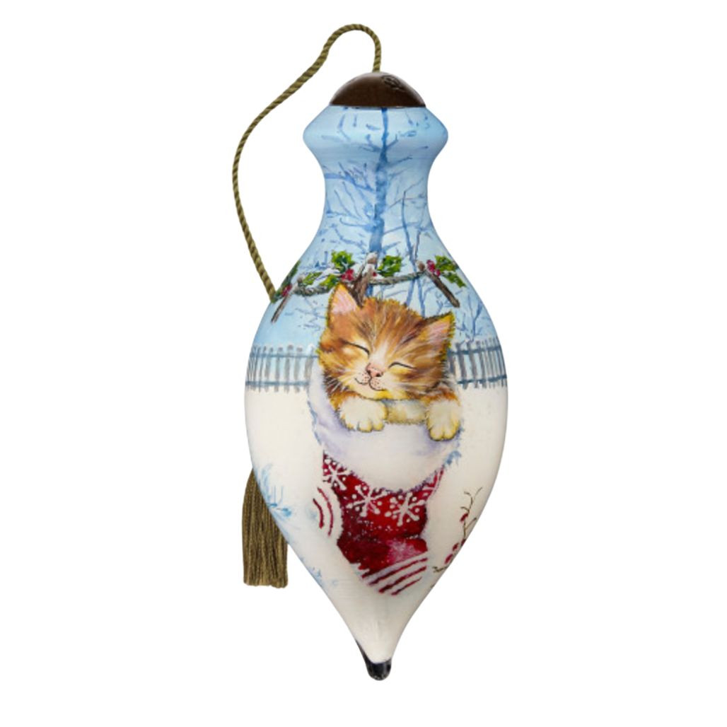 Ne'Qwa Art Kitten in Stocking Ornament | Hand-Painted 4 Inch