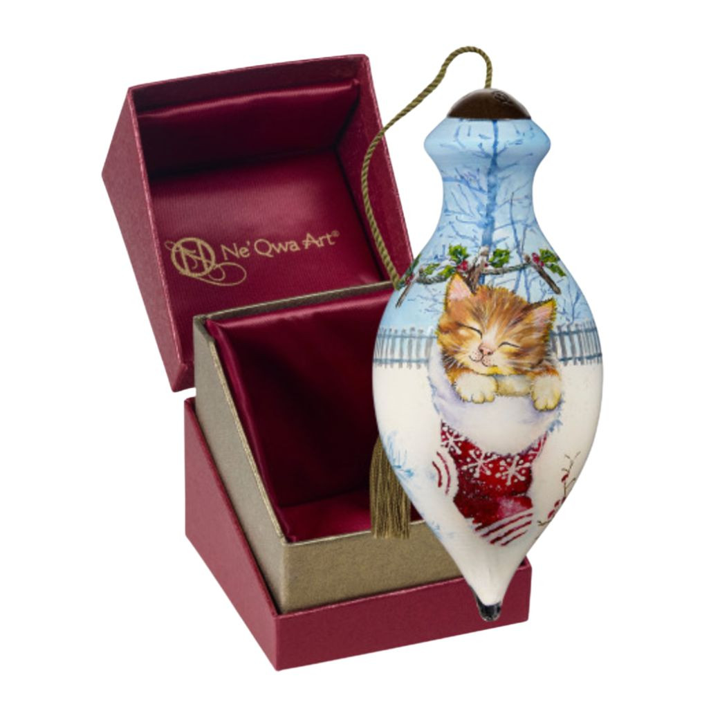 Ne'Qwa Art Kitten in Stocking Ornament | Hand-Painted 4 Inch