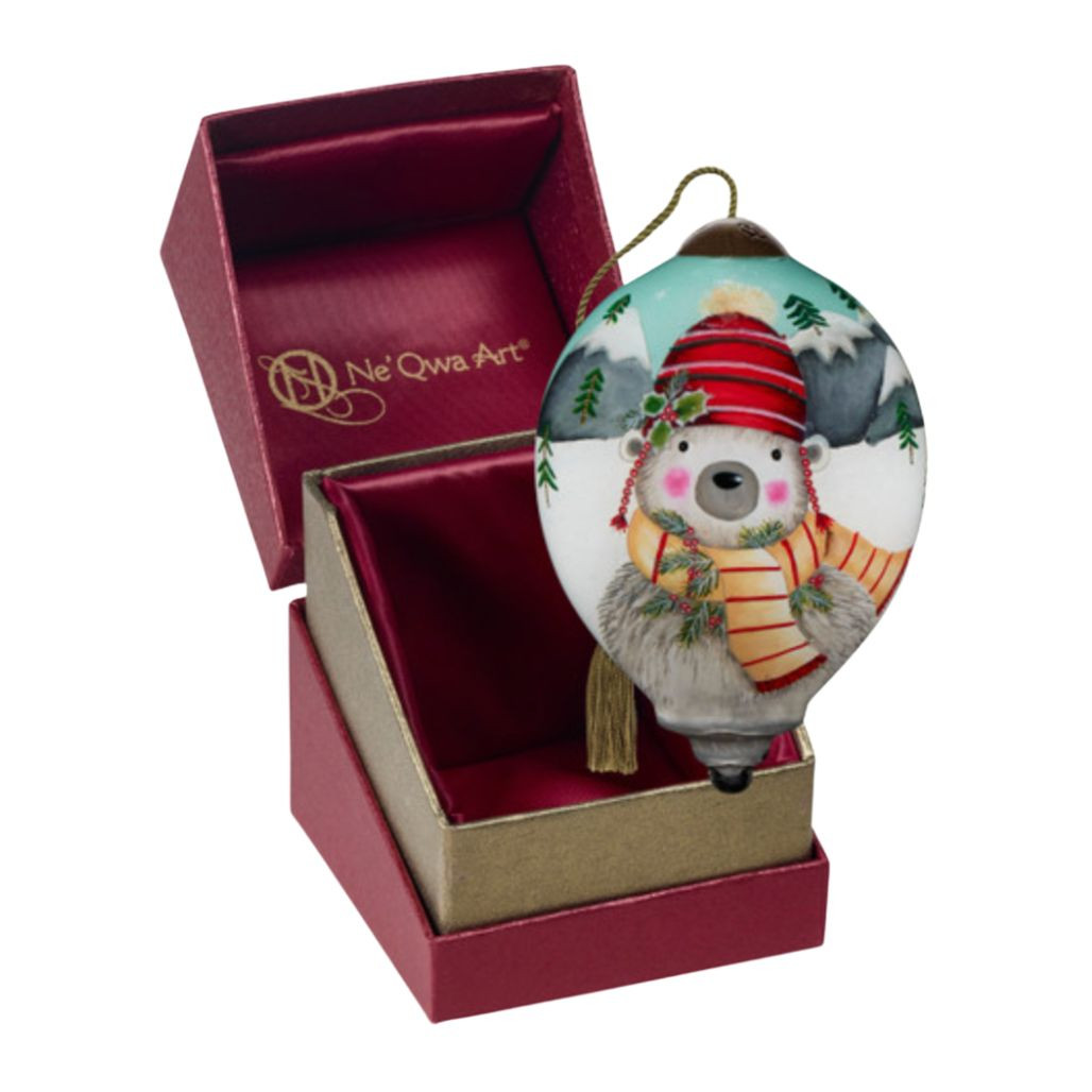 Ne'Qwa Art Polar Bear with Hat & Scarf Ornament | Hand-Painted 3 Inch