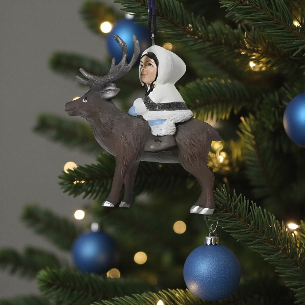 Winter People on Deer Ornament | 4 Inch