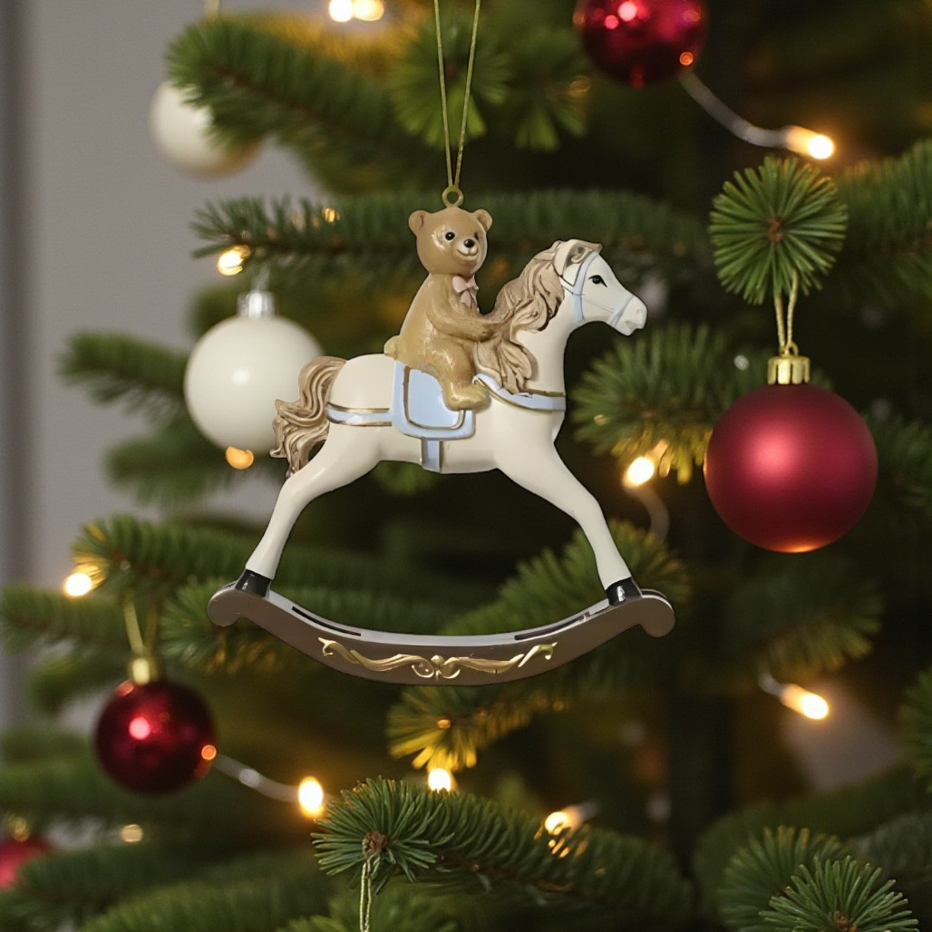 Rocking Horse with Bear Ornament | 4 Inch