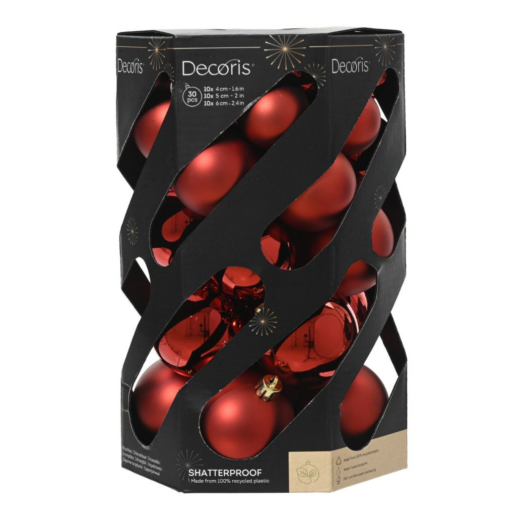 Red Shatterproof Ornament Set | 30-Piece Mixed Sizes