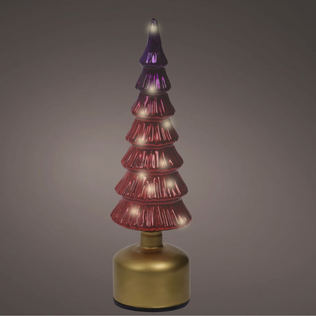 Lumineo LED Rotating Glass Christmas Tree – Pink | Battery Operated 13 Inch