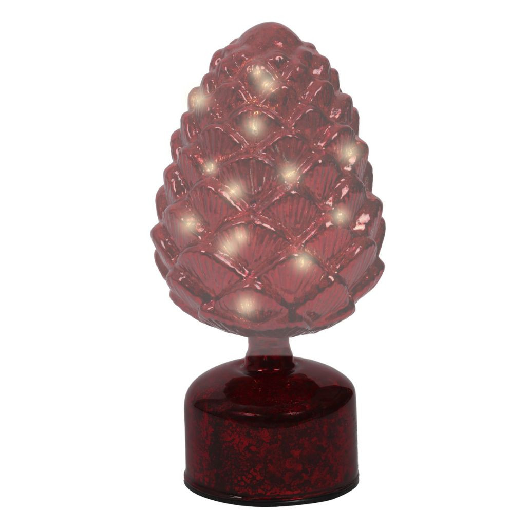 Lumineo LED Rotating Glass Pinecone – Red | 9 Inch Battery Operated