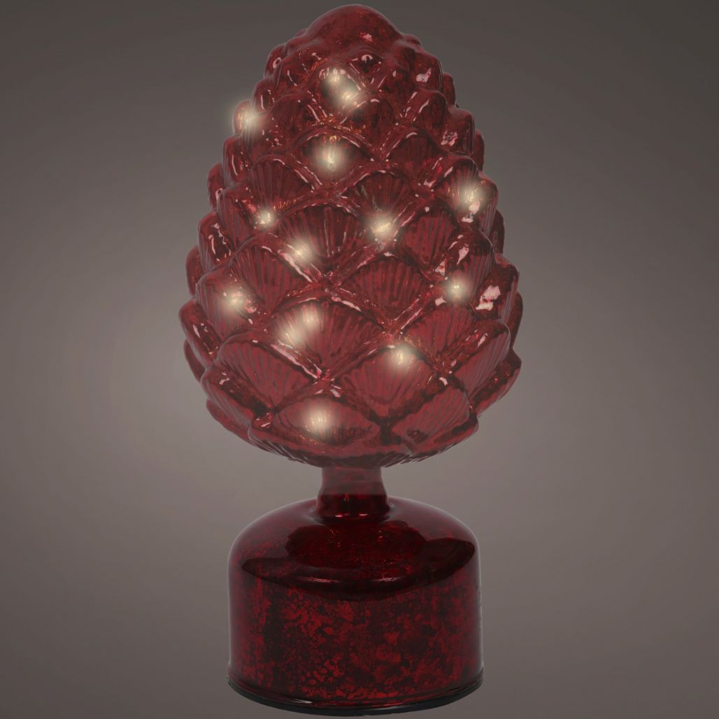 Lumineo LED Rotating Glass Pinecone – Red | 9 Inch Battery Operated