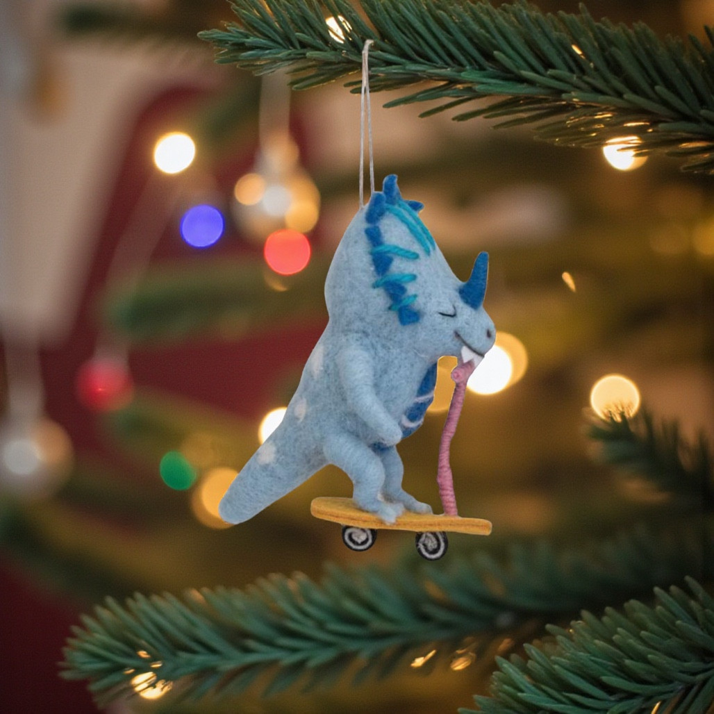 Wool Felt Dinosaur Ornament – Blue | 4 Inch