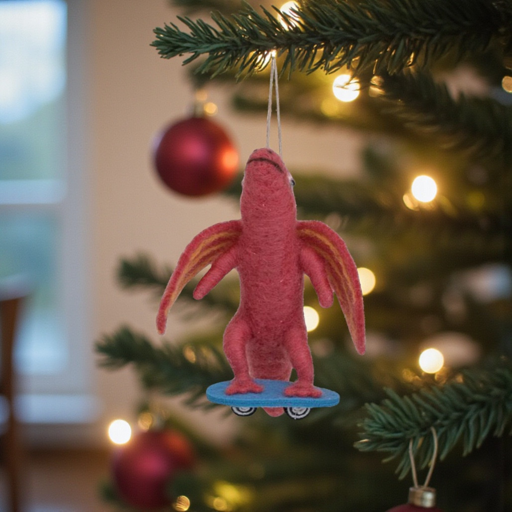 Wool Felt Dinosaur Ornament – Red | 4 inch