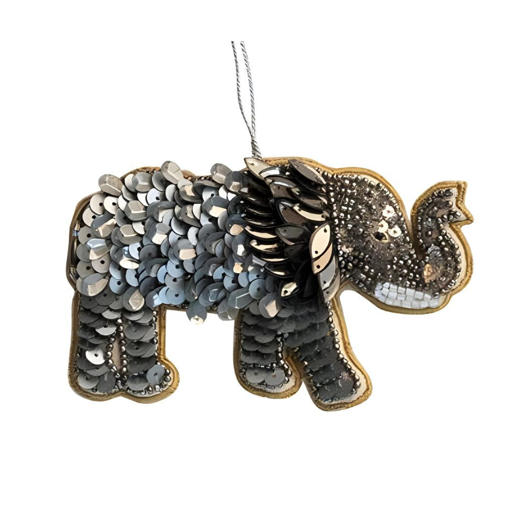 Beaded Fabric Safari Animal Ornament –  Elephant | 3 Inch
