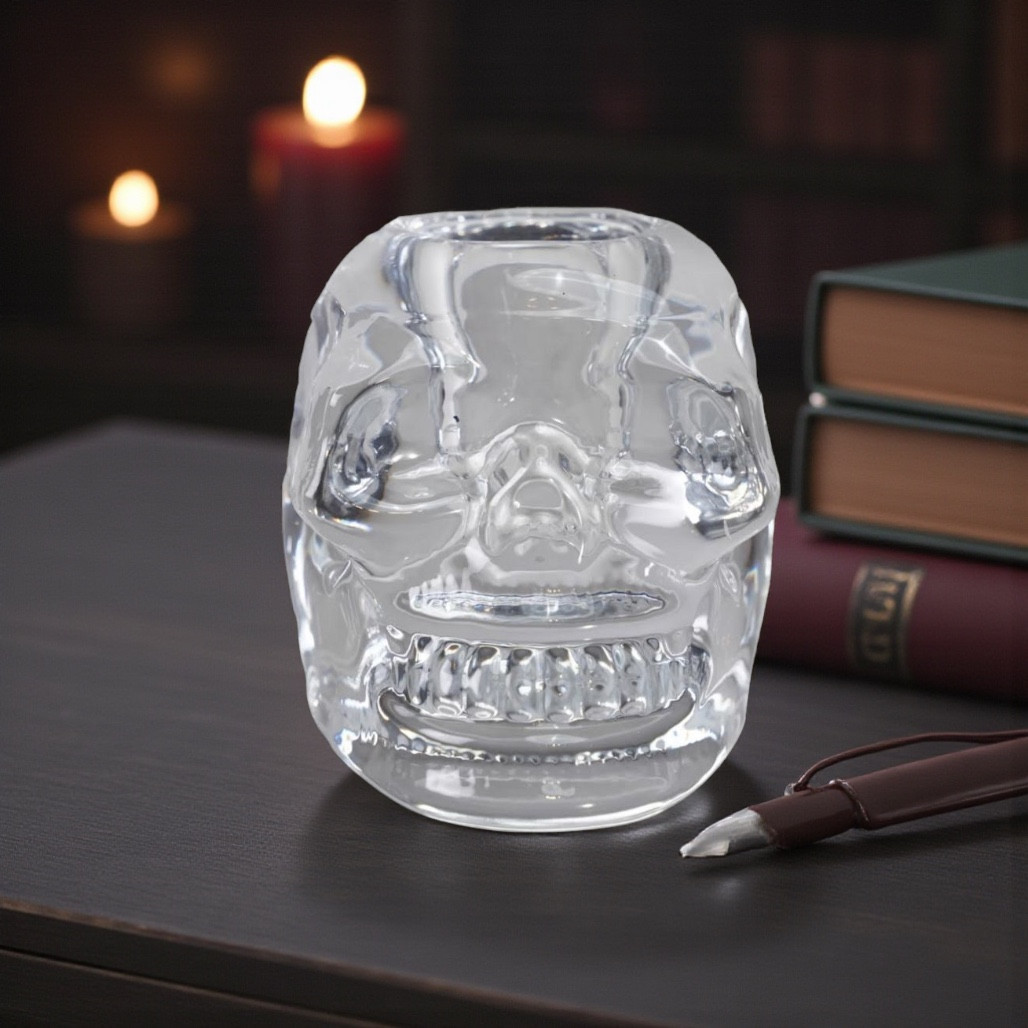 Glass Skull Taper Candle Holder | 3-Inch