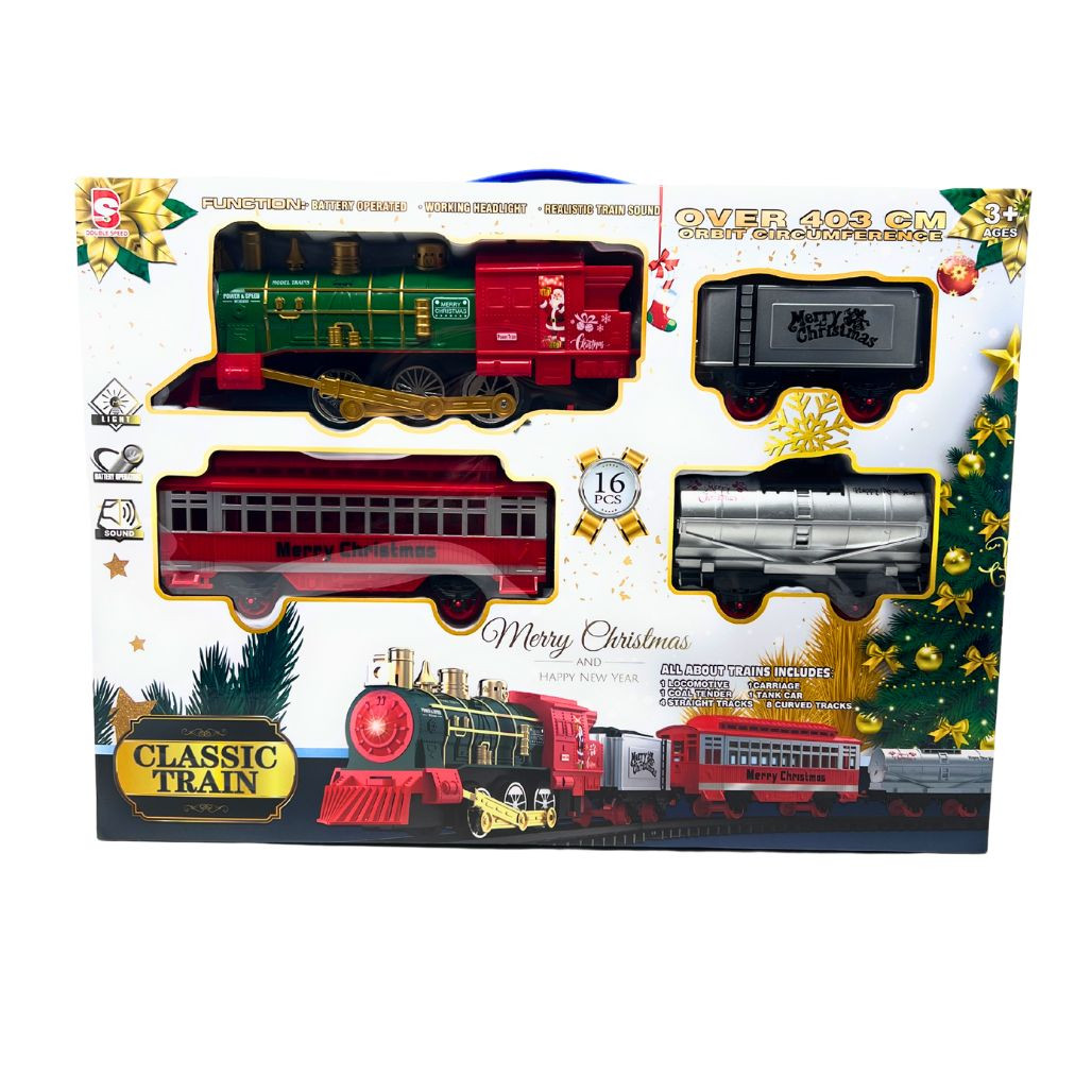 Gerson Classic Christmas Train Set | 16 Pc Battery Train with Track - 13 Feet Loop -