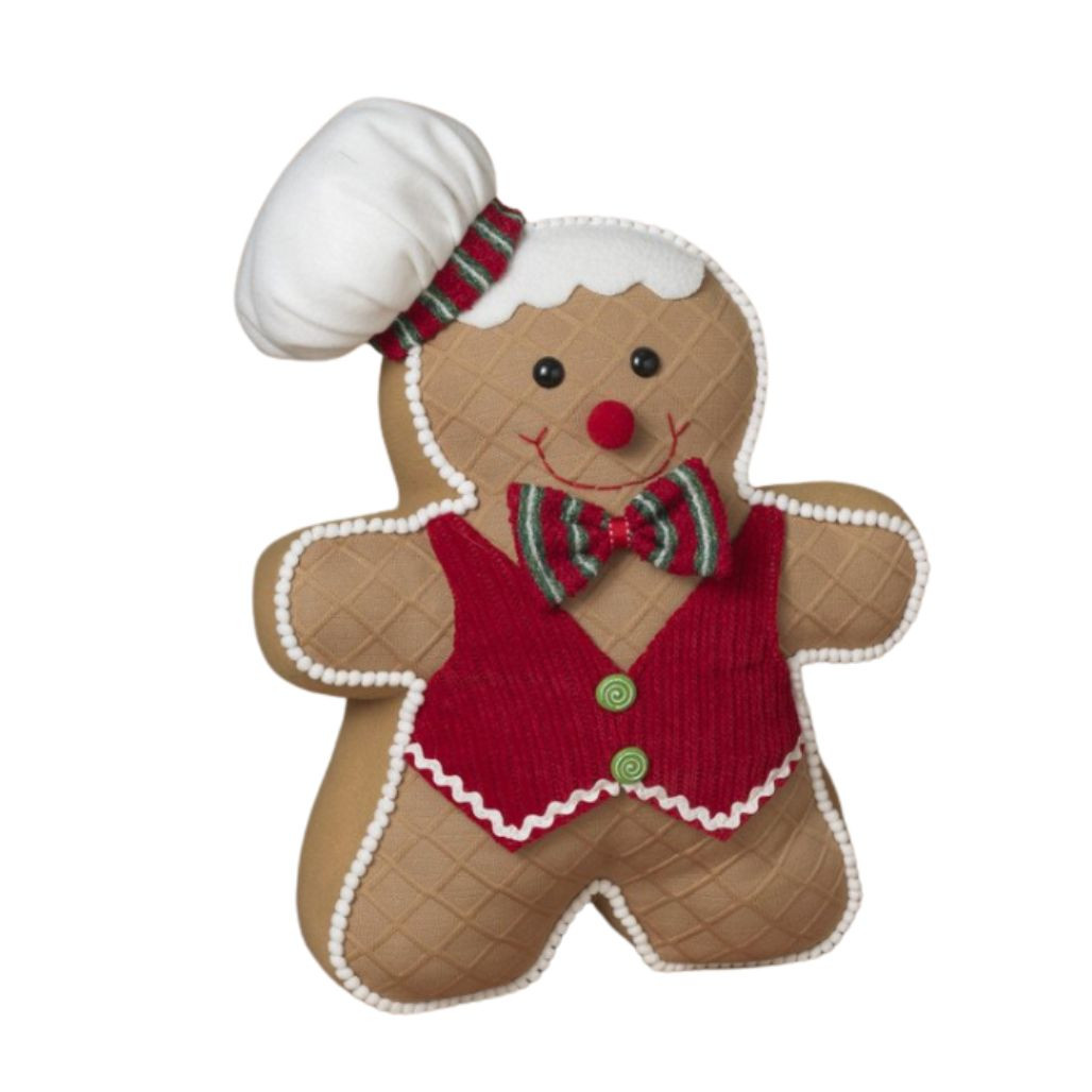 Holiday Gingerbread Man Cushion with White Chef Hat | 18 Inch