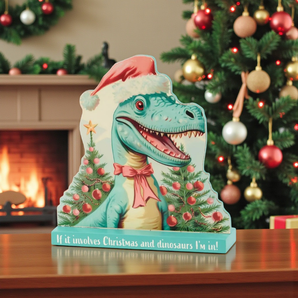 Dino Christmas Stand-Up Décor | 6 x 6 Inch
