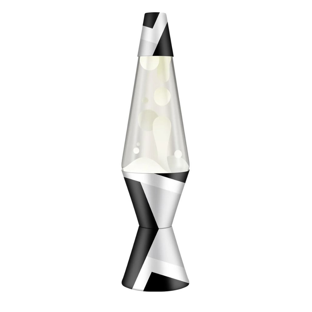 Lava Lamp | Polygonal White Wax & Clear Liquid – Modern Black & White Base | 14.5 Inches