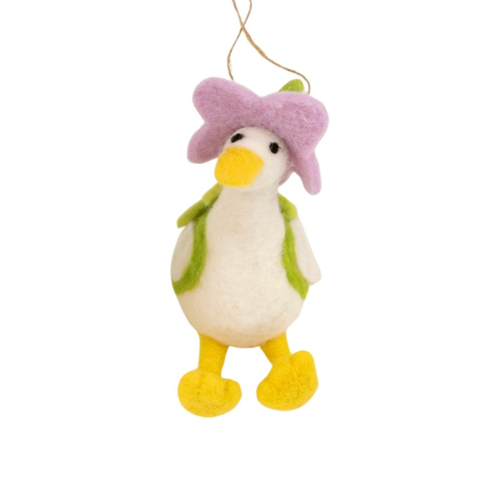 Felt Duck with Green Backpack Ornament | 5 inch
