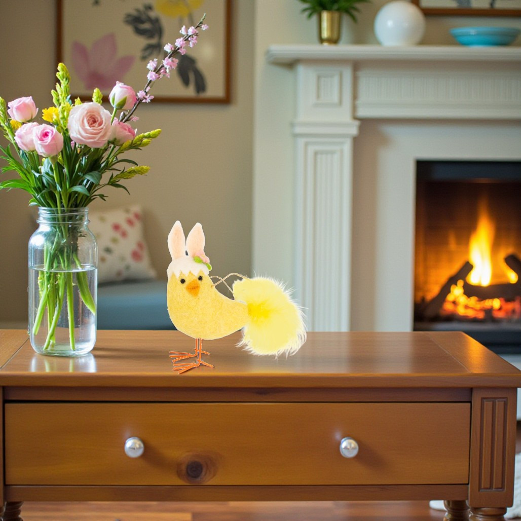 Felt Fluffy Chick with Bunny Ears Ornament | 6 inch