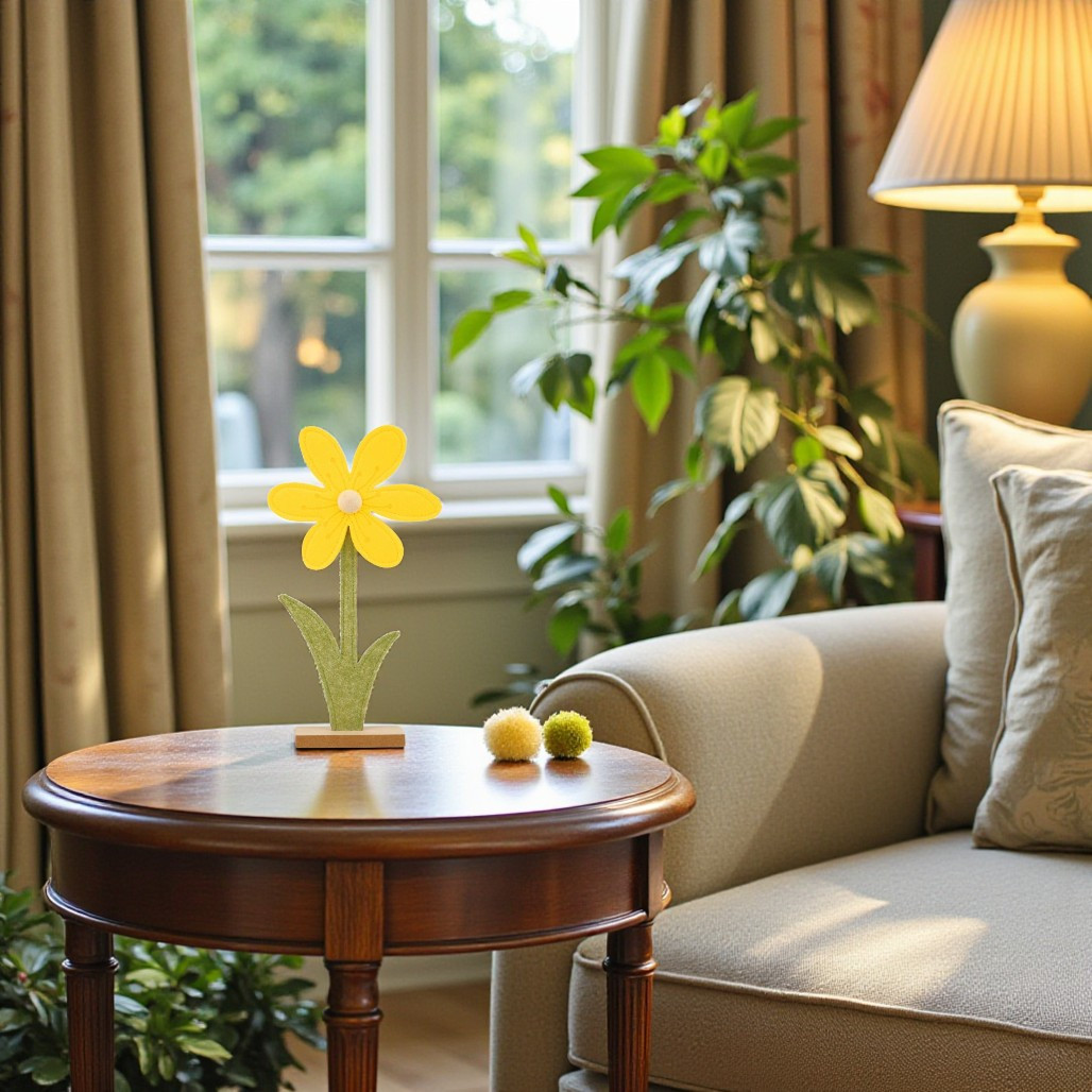 Tall Felt Daisy Table Piece on Wood Base | 12 inch