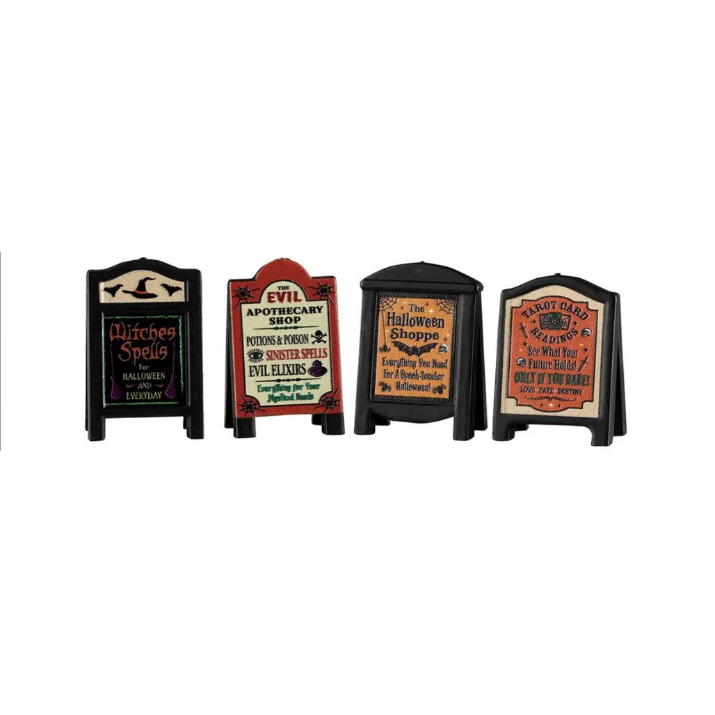 Lemax Spooky Town Evil Signs | Mini Village Accessory Set