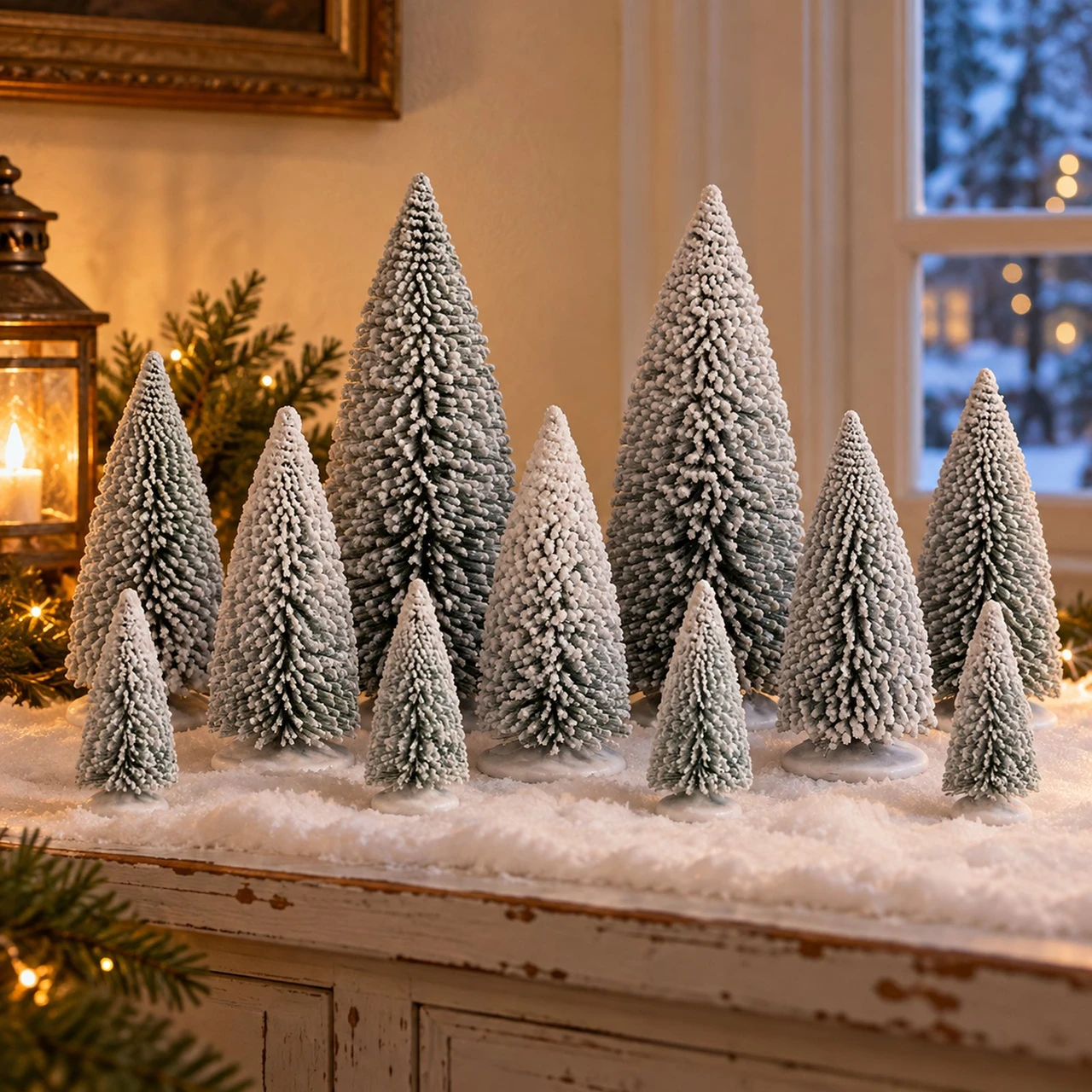 Lemax White Pine Trees, Set of 11 | Snow-Flocked, Up to 9.3in