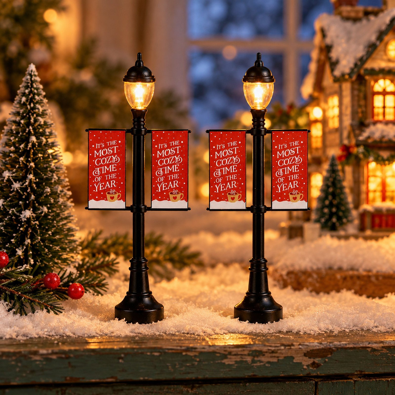 Lemax Caddington Lamp Post Banners | Lighted, Set of 2