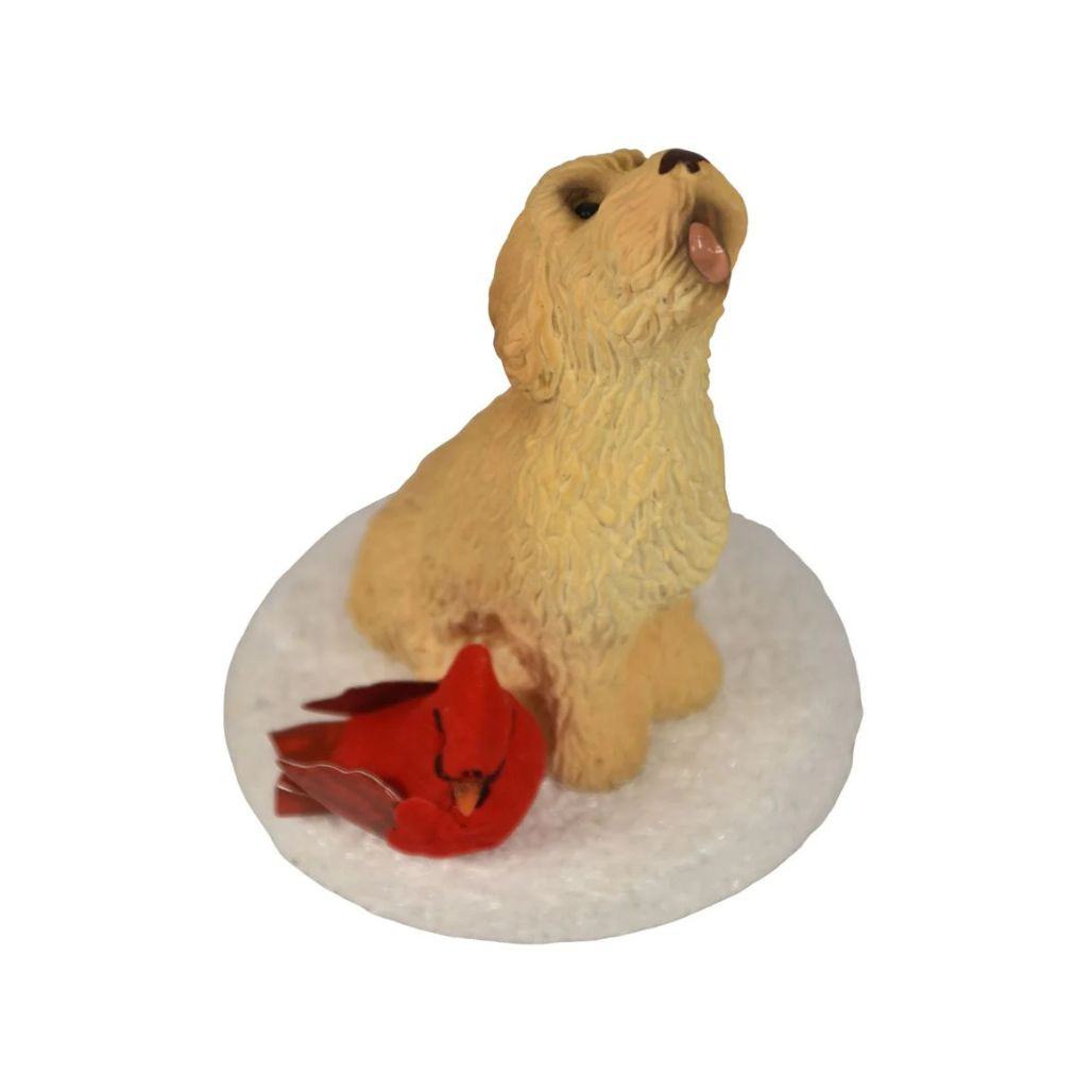 Byers’ Choice Golden Doodle with Cardinal Figurine | Handmade