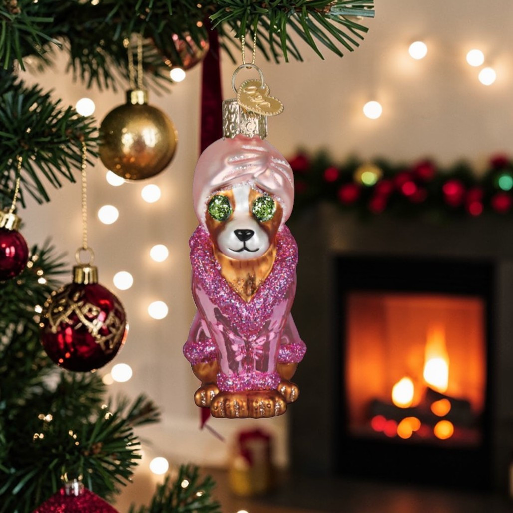 Old World Christmas Spa Dog Ornament | Blown Glass