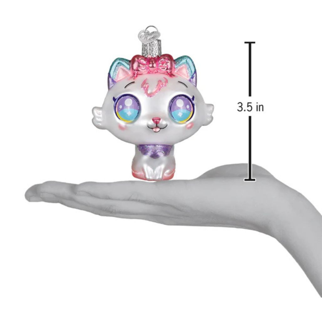 Old World Christmas Kawaii Cat Ornament | Blown Glass 3.5in