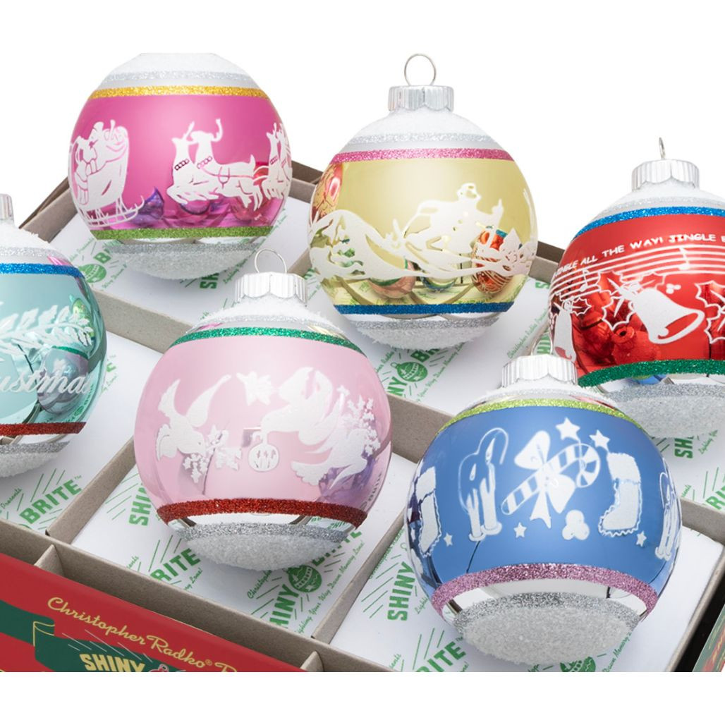 Christopher Radko Christmas Confetti Flocked Round Set of 6 Ornaments  | 3.25in