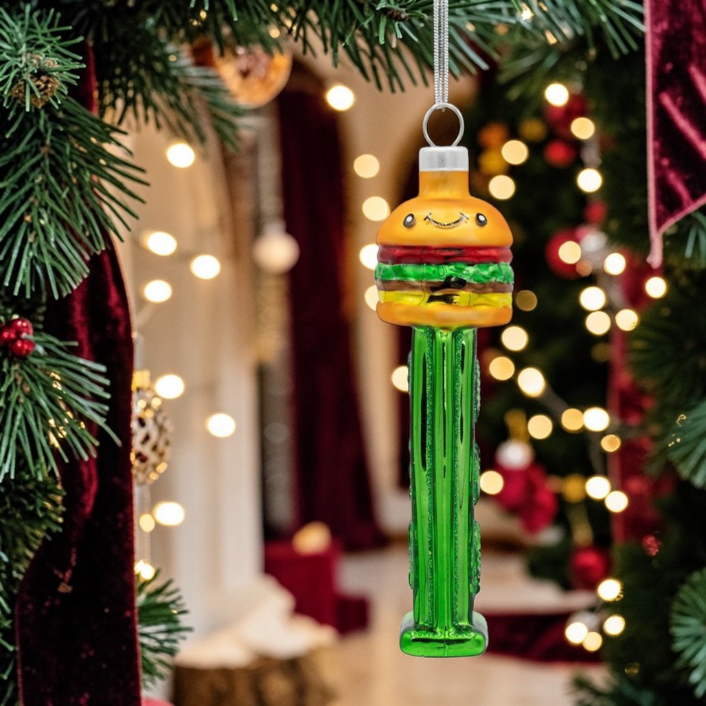 Kat & Annie Cheeseburger PEZ Glass Ornament | 5.75"