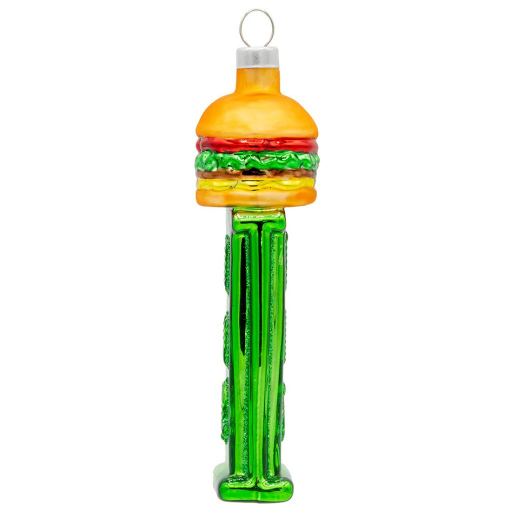 Kat & Annie Cheeseburger PEZ Glass Ornament | 5.75"