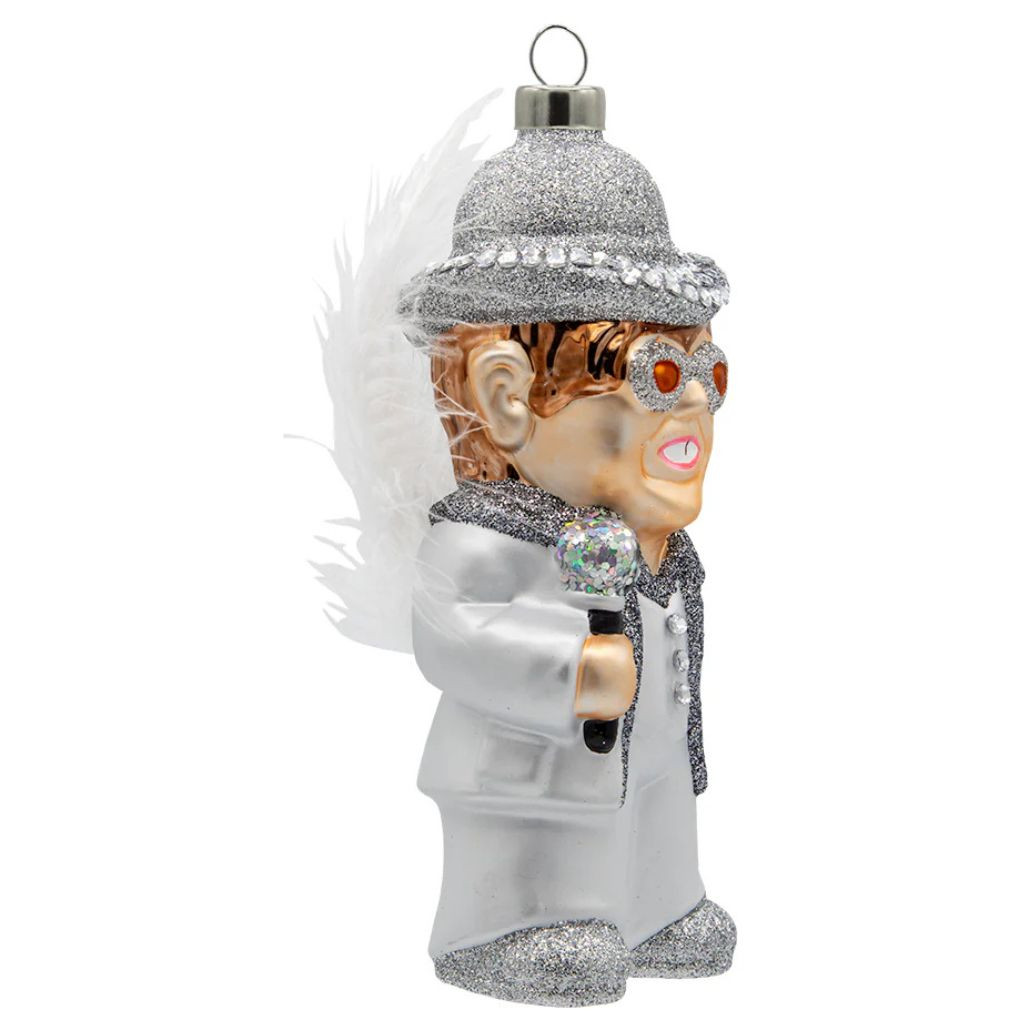 Kat & Annie White Feather Elton John Glass Ornament | 6.3"
