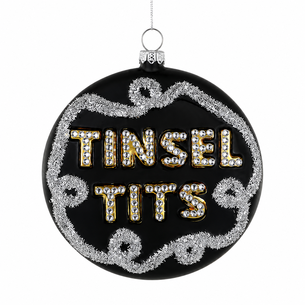 Cody Foster Tinsel Tits Black Ornament | 4 Inch Glass