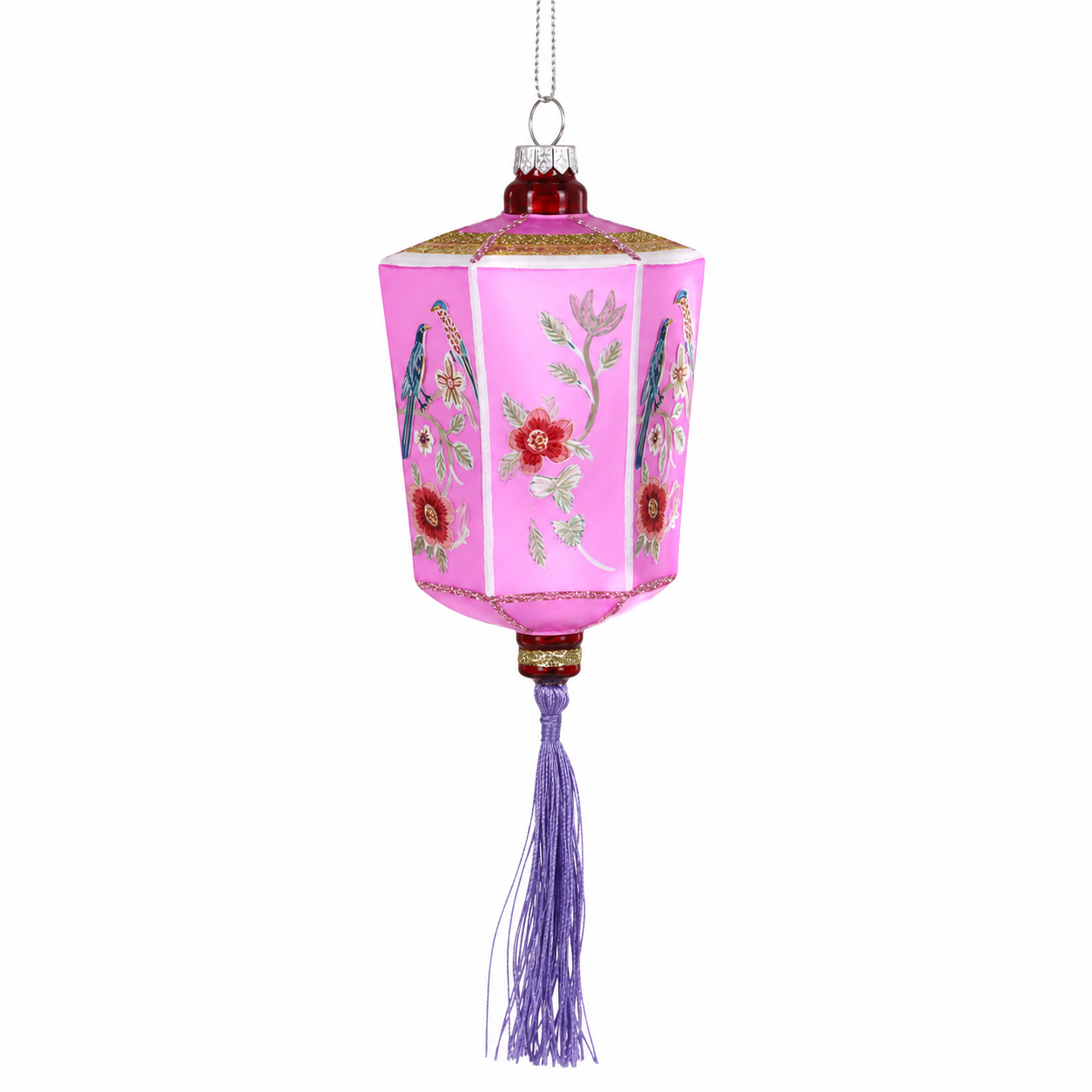 Cody Foster Chinoiserie Lantern Pink Ornament | 7 Inch Glass