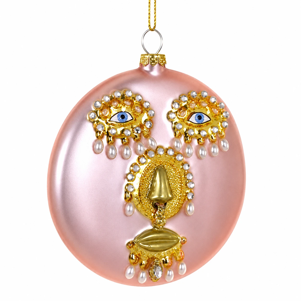 Cody Foster Pearled Face Disc Pink Ornament | 3.5 Inch Glass