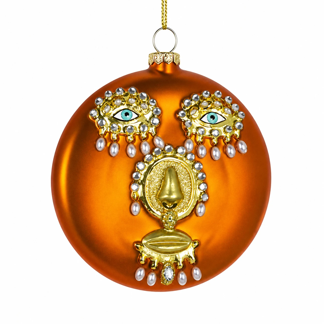 Cody Foster Pearled Face Disc Orange Ornament | 3.5 Inch Glass