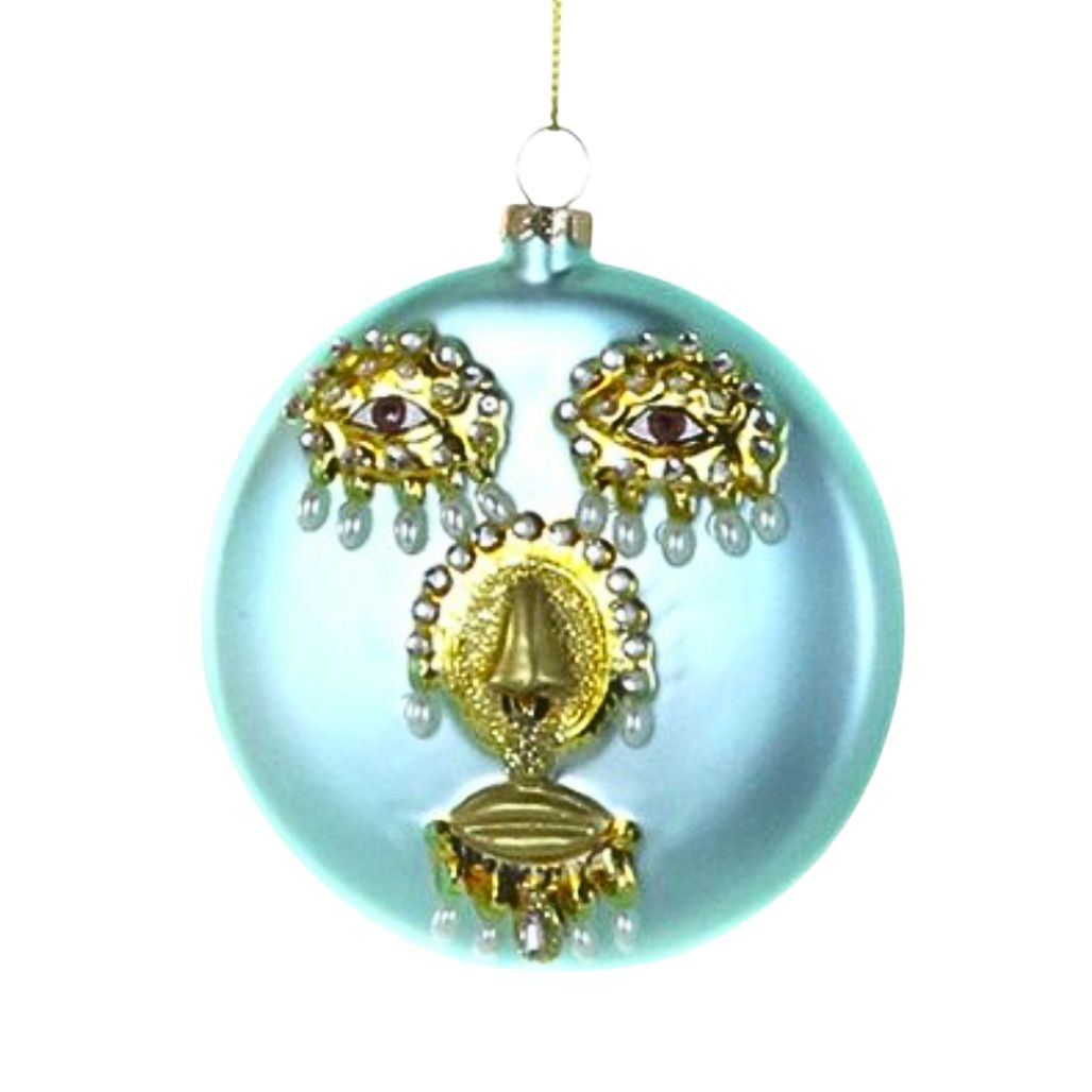 Cody Foster Light Blue Pearled Face Disc Glass Ornament