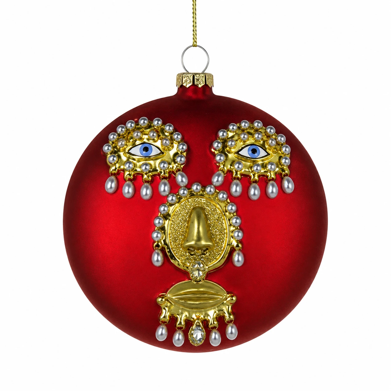 Cody Foster Pearled Face Disc Red Ornament | 3.5 Inch Glass