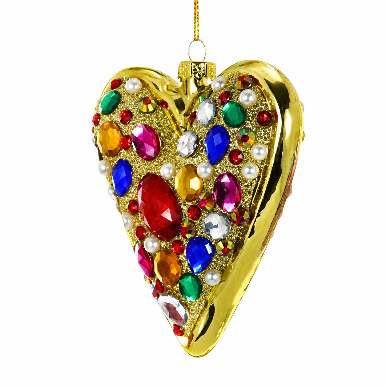 Cody Foster Jewel Encrusted Gold Heart Ornament | 3.75 Glass